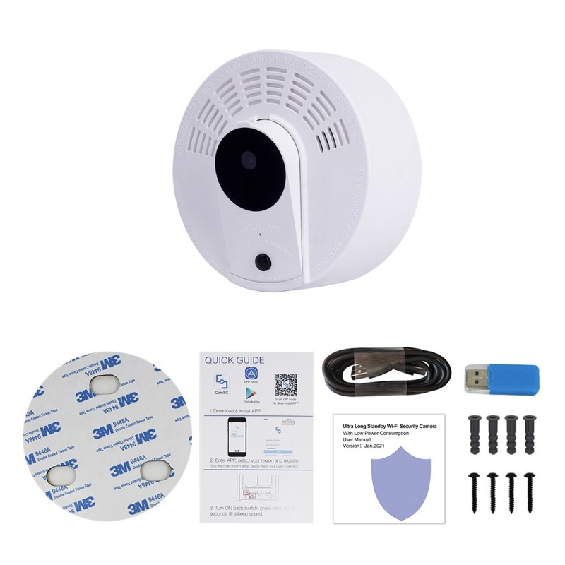 Smoke detector camera WIFI long battery life 1 year motion detection