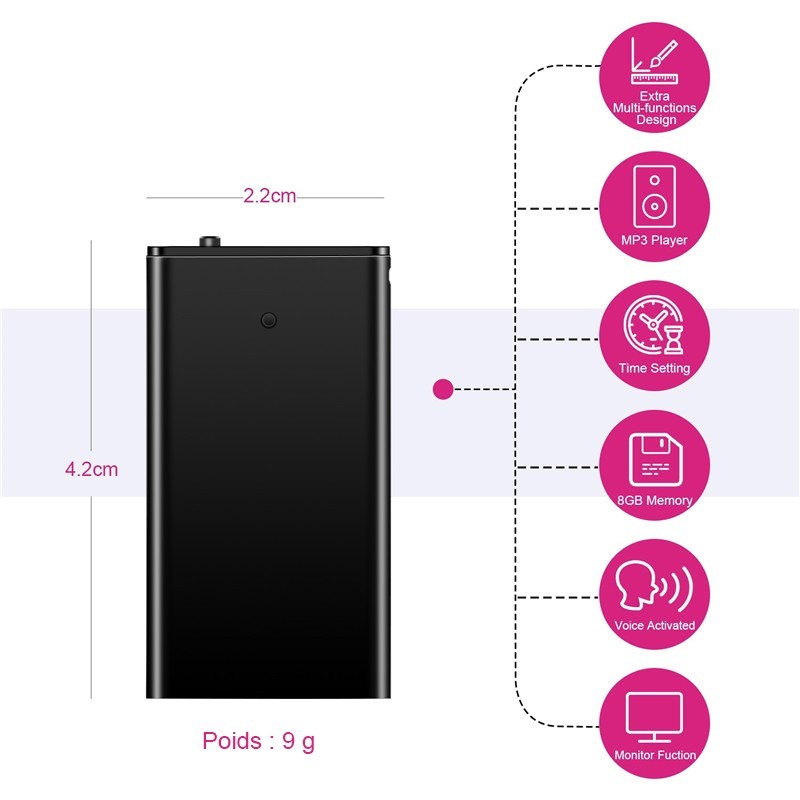 Mini grabadora de voz con detección de sonido 20h